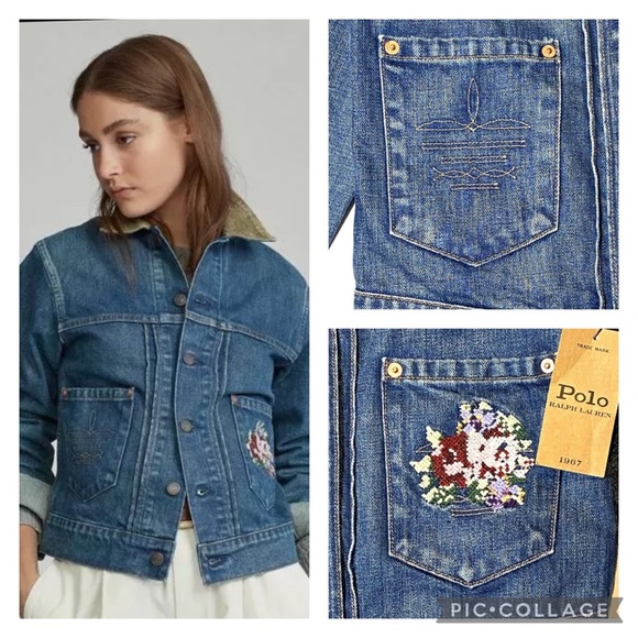 Polo Ralph Lauren $298 Western Floral Stitch Denim Jean Jacket NWT